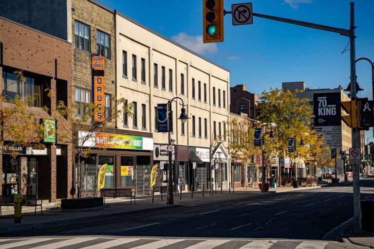 Downtown Oshawa, Ontario streetscape with local storefronts representing the commercial asphalt paving service area